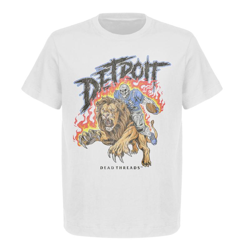Detroit Football Deadman Riding Lion Graphic T-Shirt Ã¢â‚¬â€œ Heavy Cotton, Retro Menswear & Womenswear American Football Limited Edition