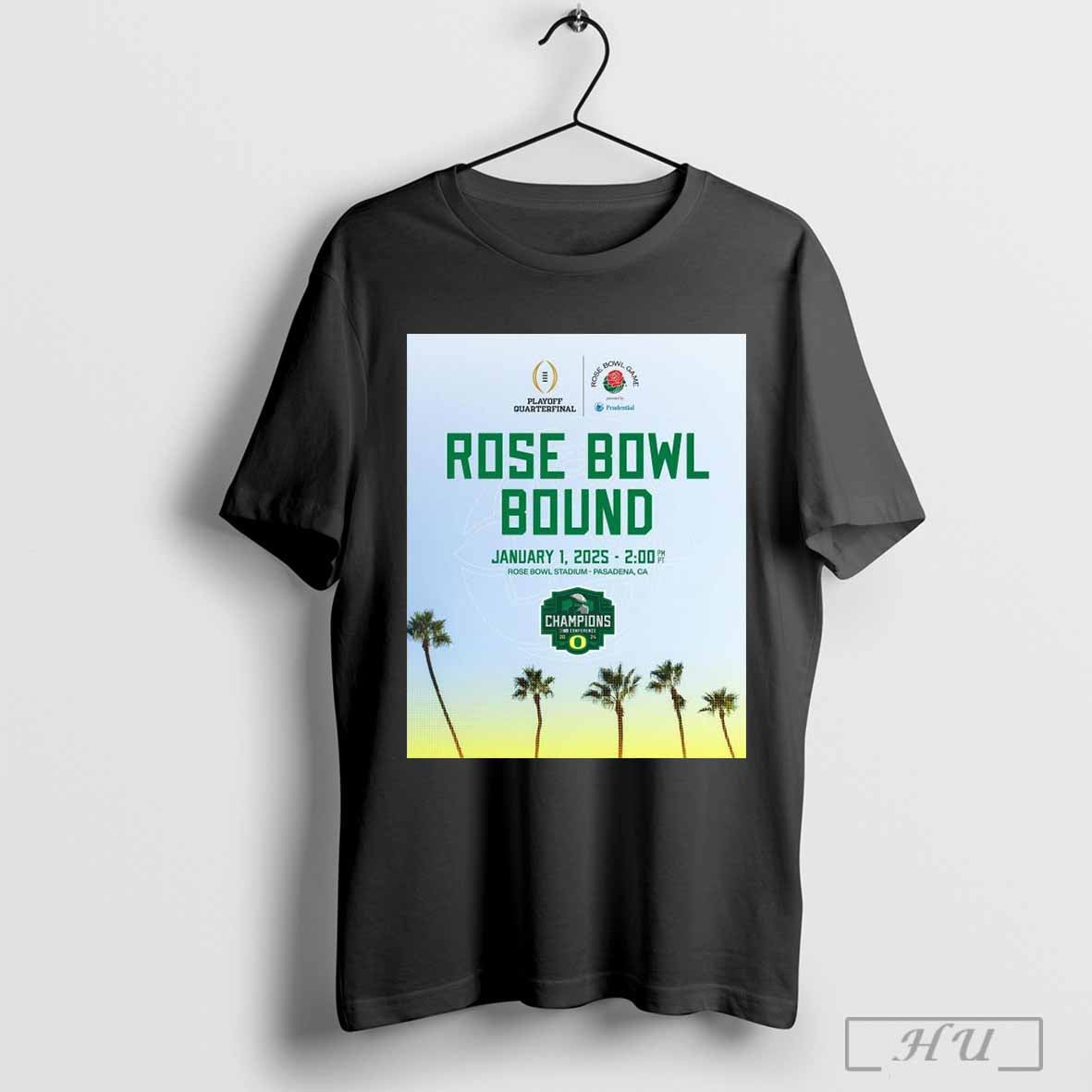 Poster Oregon Ducks Vs Pasadena Rose Bowl Bound Playoff Quarterfinal Jan 1 2025 Champions B1g Conference Shirt
