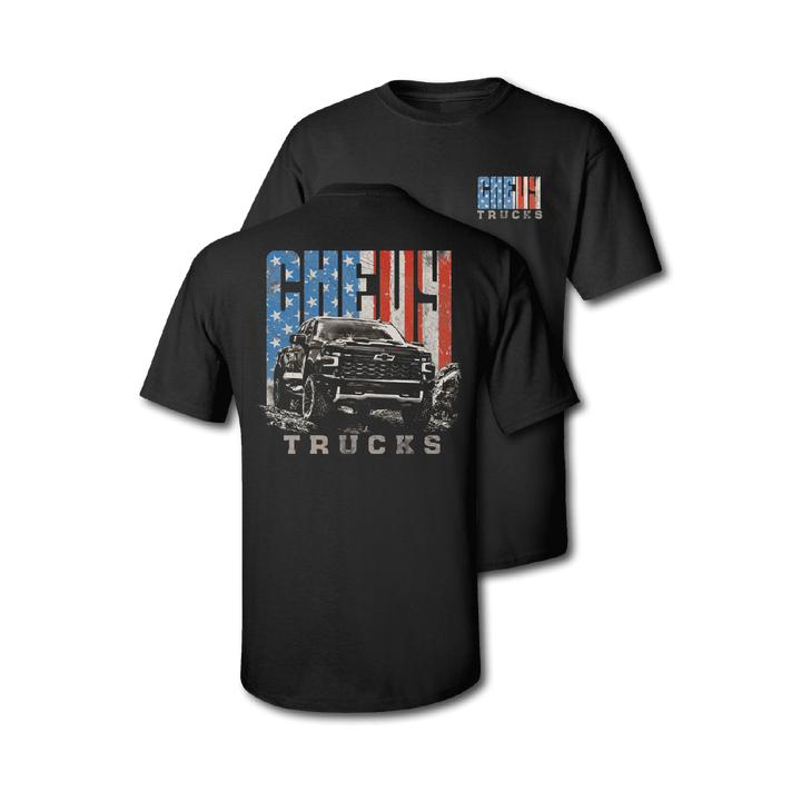 Chevy Trucks x American Flag Graphic T-Shirt Ã¢â‚¬â€œ Cotton Casual Crewneck Fan Tee