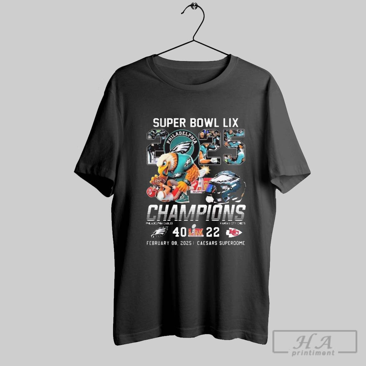 Super Bowl Lix 2025 Champions Philadelphia Eagles 40 22 Kansas City Chiefs Feb 09 2025 Caesars Superdome Mascot T Shirt