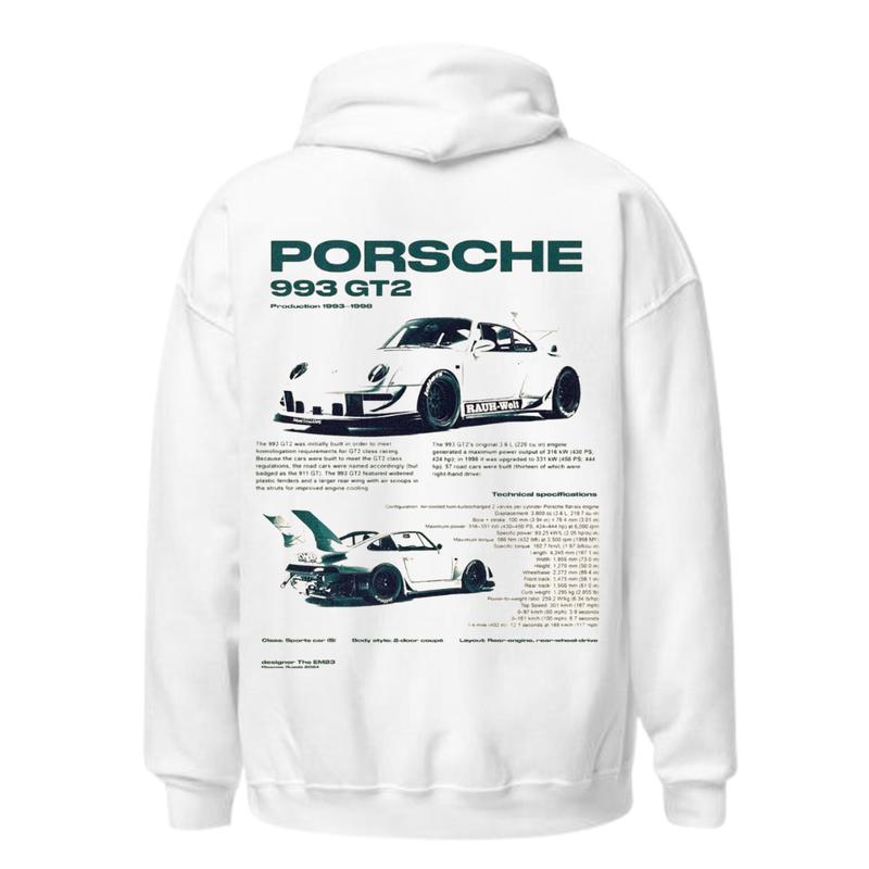 Porsche 993 GT2 Hoodie Light, Unisex, Menswear, Street Racing Shirt, Car Hoodie, Boyfriend Gift