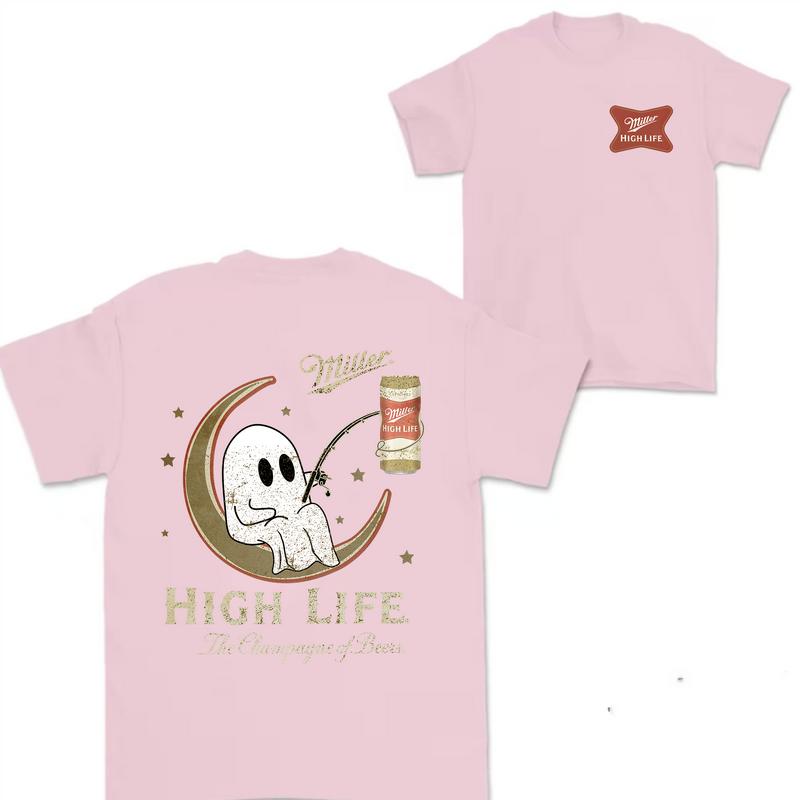 Miller High Life Ghost Fishing Two-sided Unisex Tee, Miller Lite Beer Shirt, Beer Lover Halloween Tops, Comfort Cotton Classic Casual Menswear Tshirt