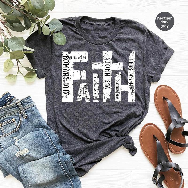 Bible Verse Unisex T-Shirt, Religious Outfit Retro Faith T-Shirt, Christian Cross Genderneutral Adult Graphic Tees Fabric Menswear