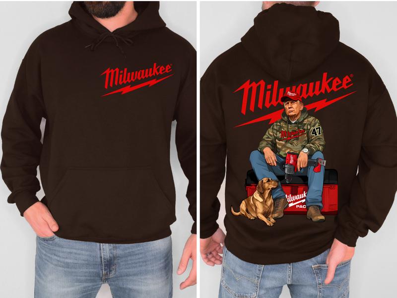 2 Side- Unisex Hoodie- Milwaukee Trump Camo Unisex Hoodie- Trump With Local Boy Hoodie- Cotton- Top- Casual Menswear- Classic Cotton Top- Womenswear- Clothing