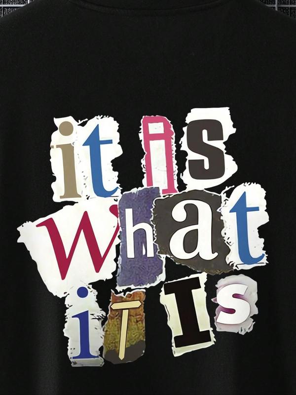 Men's Plus Size Letter Graphic Print Round Neck Tee, Regular Fit Casual Short Sleeve T-shirt, Men's Plus Size Summer Clothing for Daily Wear