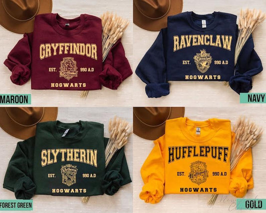 Vintage Hogwarts Sweatshirts, Wizard Sweatshirt, Wizarding World Sweatshirt, Hogwarts House Sweatshirt, Magic World Shirt