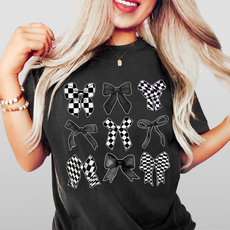 Coquette Checkered Black Bow T-Shirt Unisex Classic Cotton