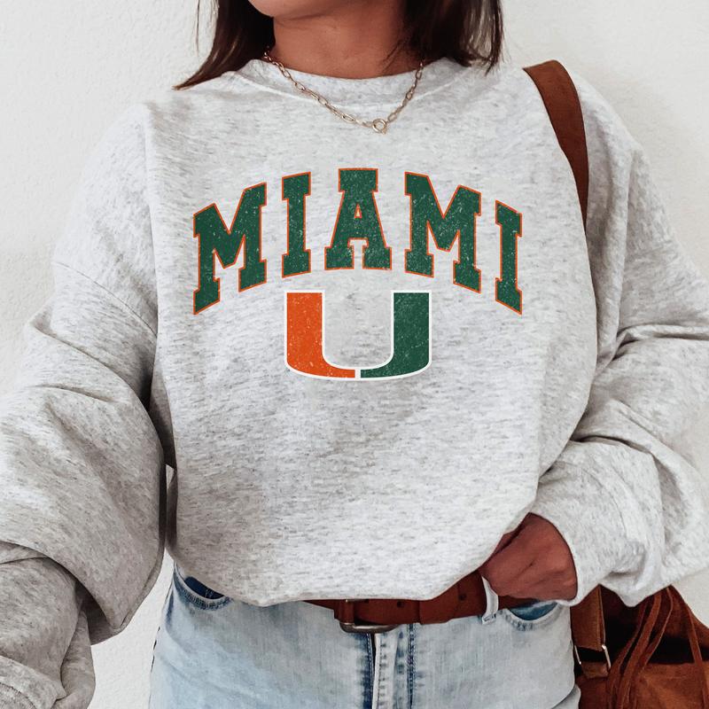 Miami Hurricanes Vintage Football NCAA Trendy Sweatshirt, University of Miami Unisex Football NCAA Shirt, Gift For Men, Gift For Girls, Crewneck, Cotton, Sweaters, Pullover