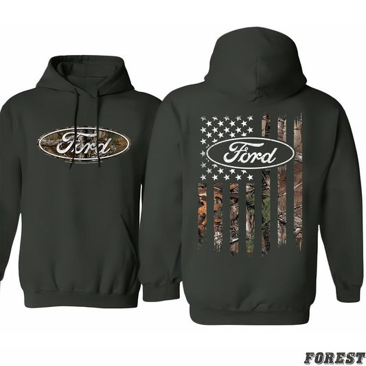 Ford Oval Logo Camo American Flag Black Hoodie, Modern Fit, Gender-neutral Appeal, Find Your Favorite Color, Classic Cotton, Menswear Unisex, Unisex
