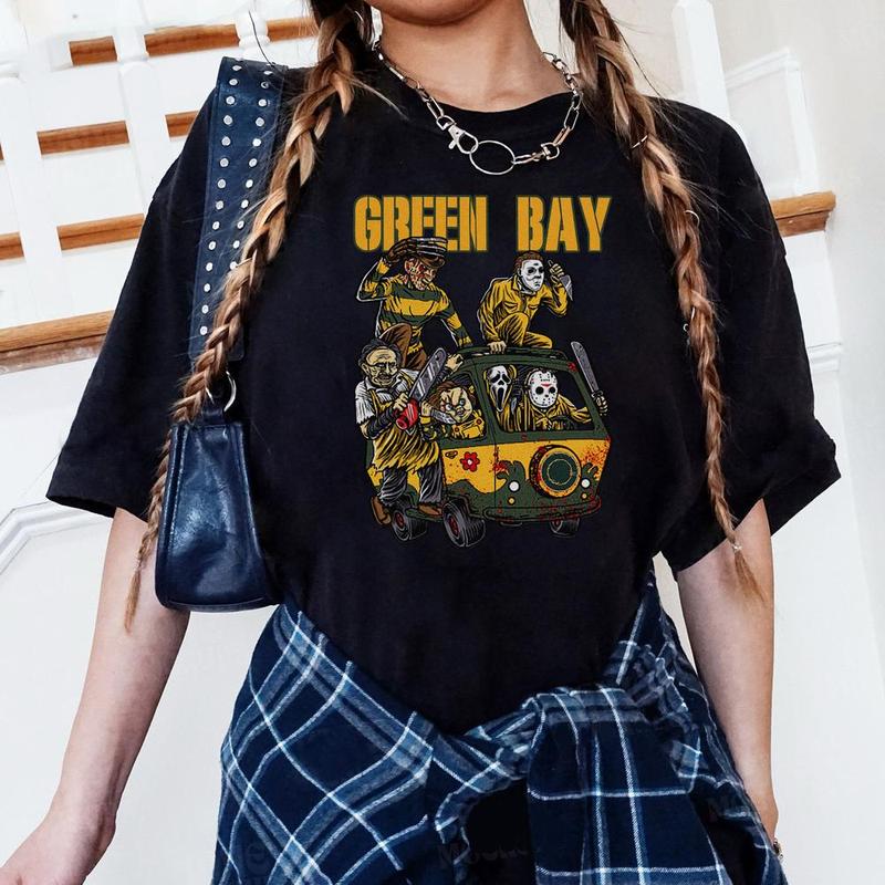 Green Bay Halloween Horror Team Shirt, American Football Halloween T-Shirt, Packers Horror Movie Halloween Shirt, Michael Myers Jason Voorhees Chucky Horror Shirt