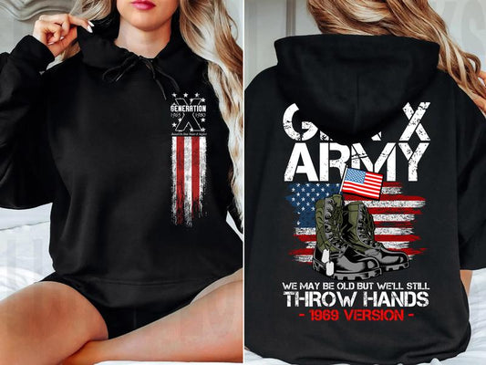 (HOODIE) Gen X customized Gen X army Hoodie, Customize Gen X TShirt Raised On Hose Water And Neglect T-Shirt - Vintage Inspired Funny Saying Sarcasm Quotes Shirt - Fit, Casual