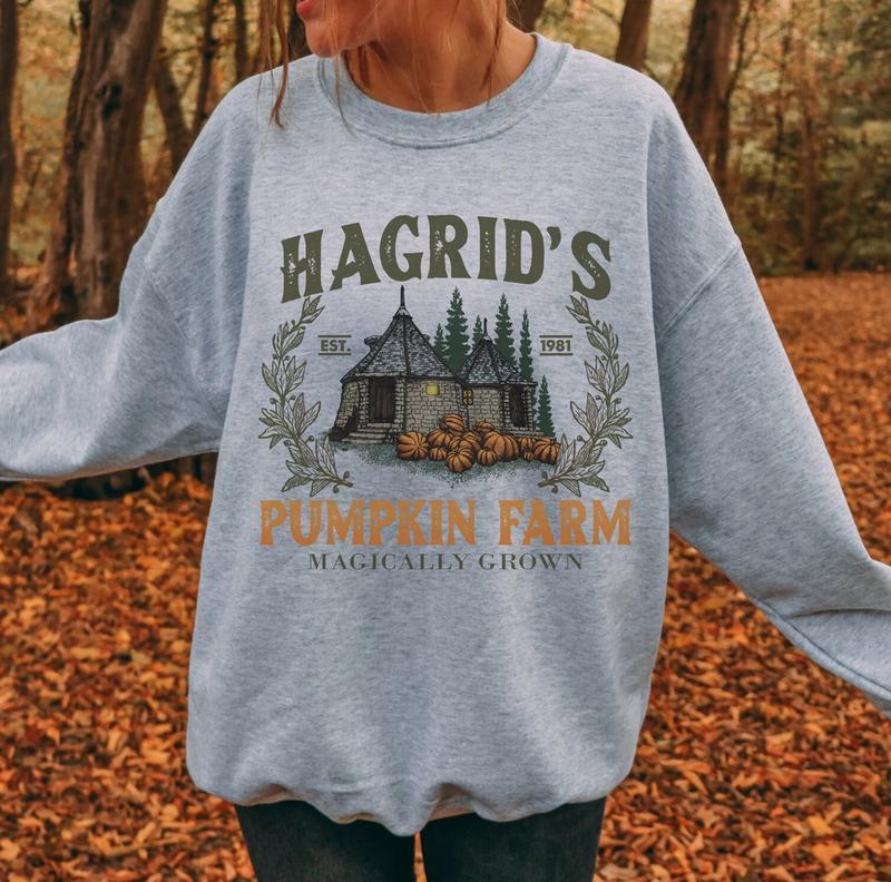 Hagrid's Pumpkin Patch Sweatshirt - Tshirt - Hoodie, Vintage Fall Shirt, Retro Halloween Shirt, Wizard Halloween Shirt Casual Collar Comfort Cotton