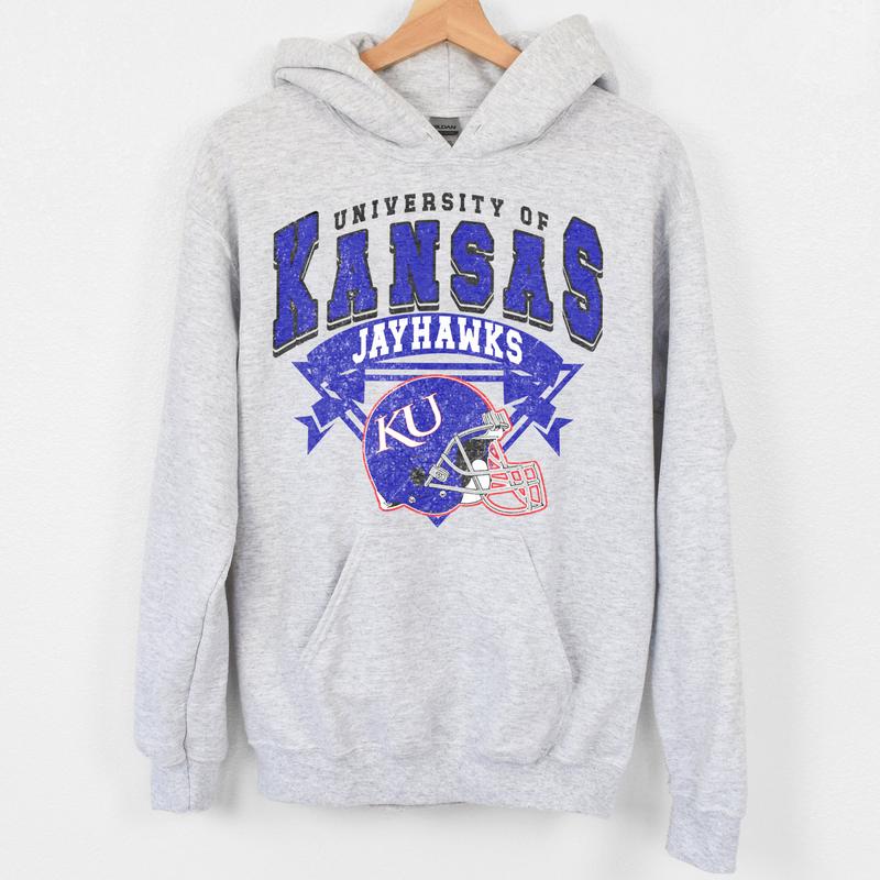 Kansas Jayhawks Vintage NCAA Sweatshirt, Unisex Jayhawks Football Shirt, Classic Sport Hoodie, Gifts for Football Fans, Cotton T-Shirt, Hoodie