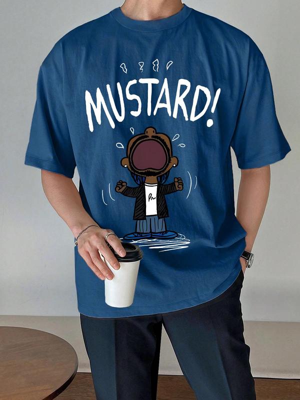 Men's Cartoon & Letter Print Short Sleeve T-Shirt, Regular Fit Casual Funny Graphic Round Neck Tee for Summer, Men's Top for Daily Wear