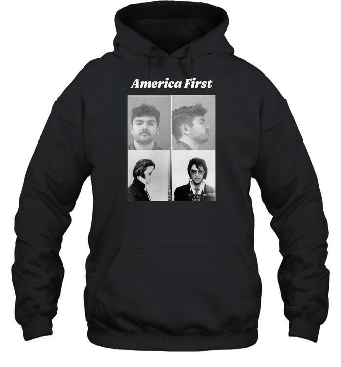 America First Nick Fuentes And Elvis Presley Mugshot Hoodie