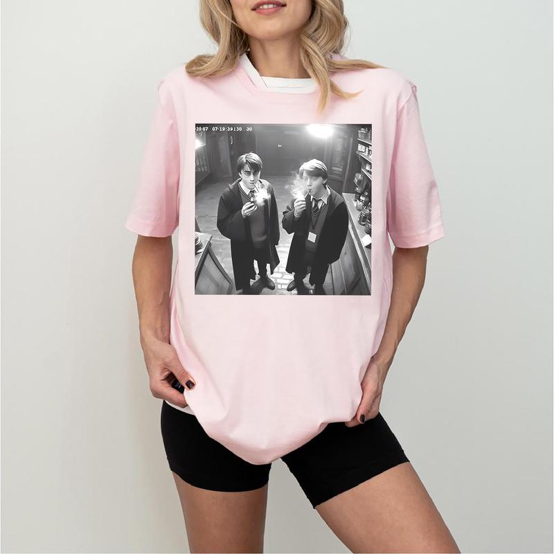 Harry and Ron Smoking T-Shirt, Wizarding Fan Funny 90s Vintage Meme T-Shirt, Potterhead Christmas, Birthday Gift Potter Book Funny 90s Vintage Meme