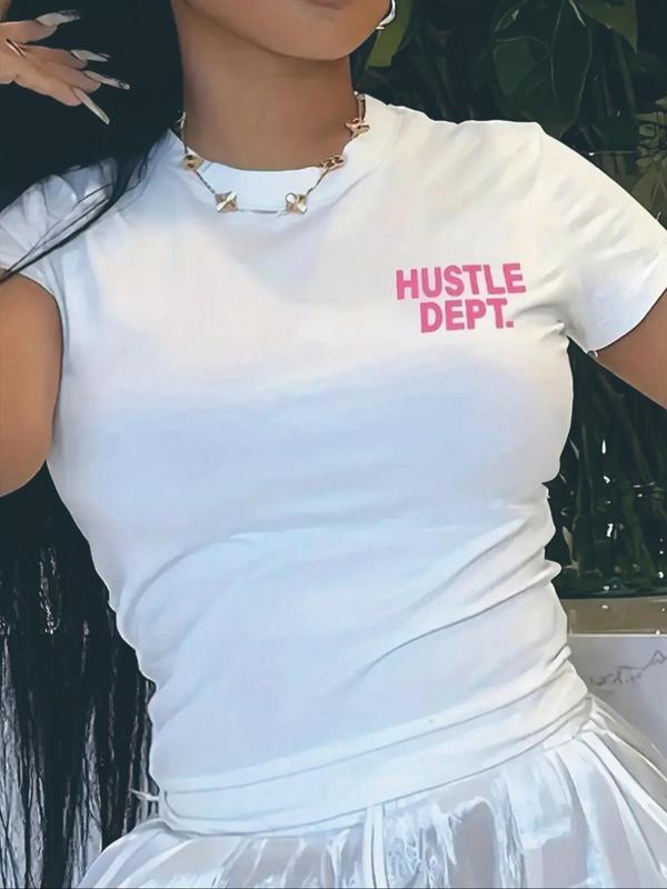 Women's Letter Print Round Neck Tee, Casual Short Sleeve Crew Neck T-shirt, Graphic Tees,Ã‚Â Fashion Women's Summer Top for Daily Wear