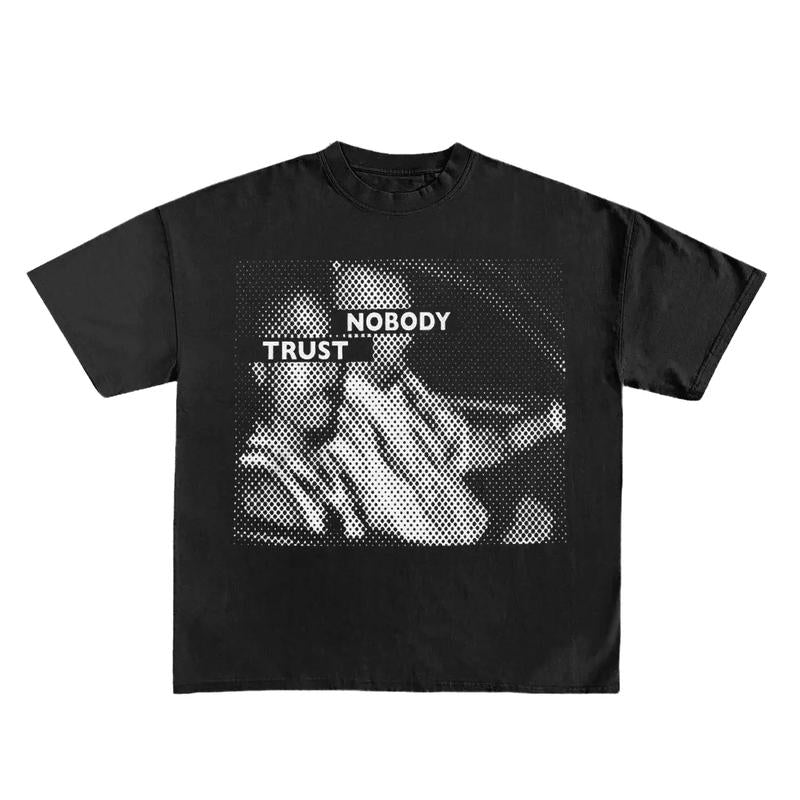Trust Nobody Print Short Sleeve Graphic Unisex T-Shirt Casual Menswear Top Man Tshirt Streetwear Tropical Crewneck