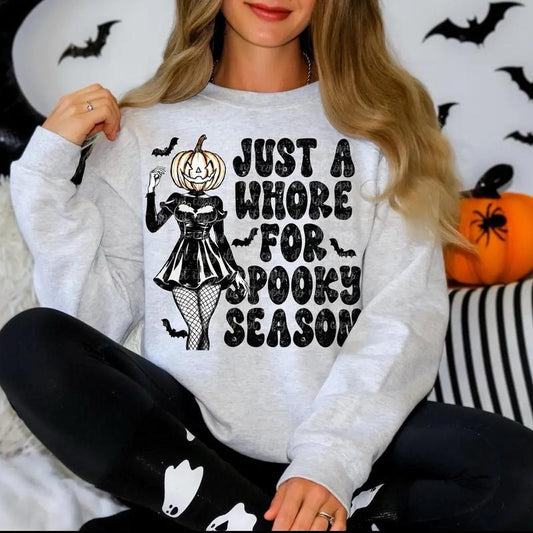 Just A Whre For Spooky Season Sweatshirt - Ash Grey - Halloween Sweatshirt