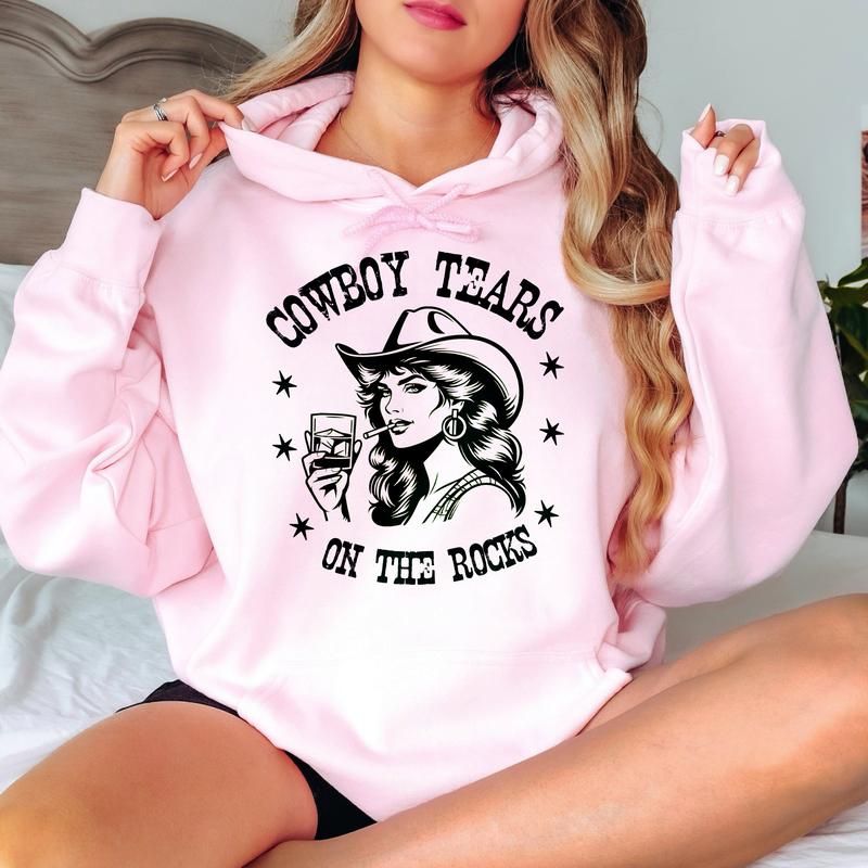 Cowboy Tears on the Rocks - Unisex Crewneck Sweatshirt - Print is Sublimation, Funny Tee, Funny Apparel, Gift Idea, Relaxed Fit, Casual Apparel