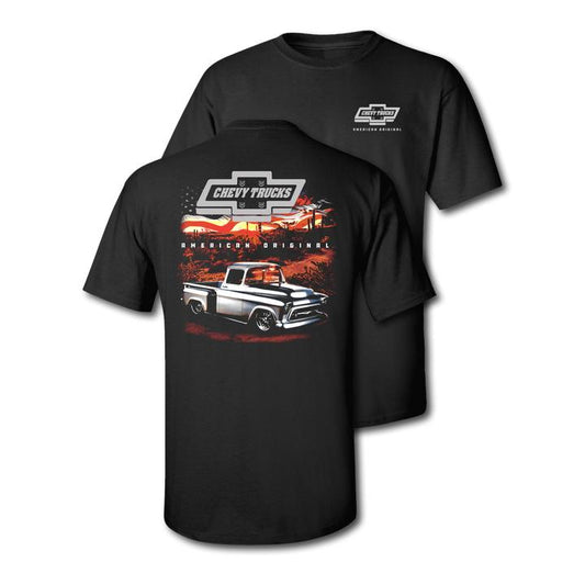 Vintage Chevy Trucks Desert Sunset Cotton T-Shirt - Short Sleeve Crewneck Casual Graphic Top for Fans shirts  men