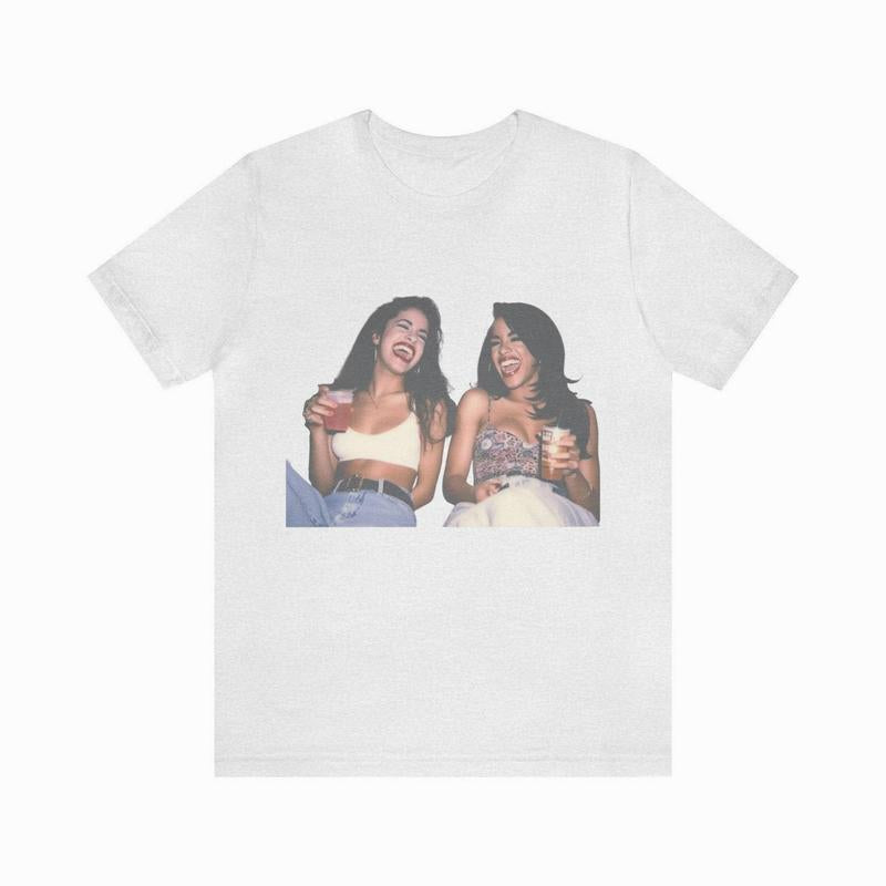 Vintage Look Tshirt Of Selena And Aaliyah, Sweater Unisex T-Shirt Crewneck Shirt Womenswear Top Underwear Lady, Unisex Cotton Tee