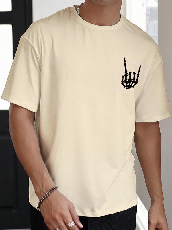 Men's Regular Fit Letter & Skeleton Print Drop Shoulder Tee, Back To School Outfits,Â Street Fashion Casual StreetwearÂ Round Neck Short Sleeve T-Shirt For Daily Wear, Menswear, Graphic Tees,Â Summer Outfits 2024