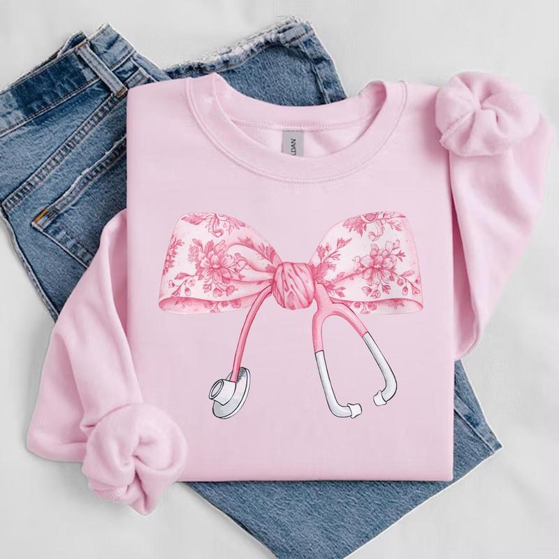 Nurse Coquette bow Sweatshirt, Retro Nurse Shirts, RN, Unisex Stethoscope Crewneck Sweatshirt, Nursing School, Nurses Week Appreciation
