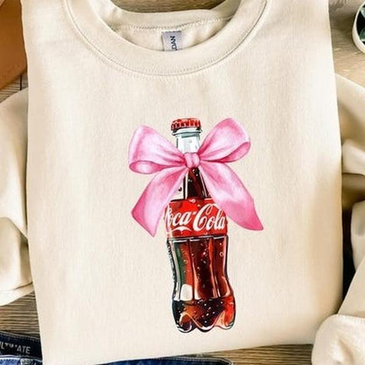 Classic Coke Pink Bow Sweatshirt Tshirt Hoodie, Regular Coca Cola Crewneck, Cola Lover, I Need A Coke Funny Shirt, Coke Lover Sweater,Coke Long Sleeve