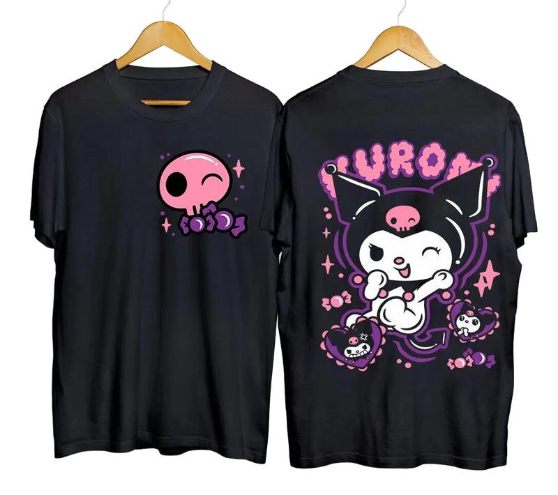 Kuromi T-Shirt Kawai Harajuku Anime My Melody Sanrio Font & Black Shirt All Size Menswear Top wompwompmrcomershirt Polyester Underwear