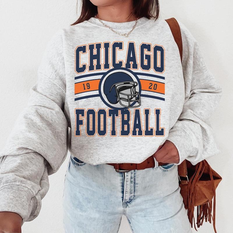 Vintage Chicago Football Crewneck Sweatshirt  T-Shirt, Bears Shirt, Retro Chicago Football T-Shirt, Chicago Sweatshirt, Chicago Fan Gift Womenswear Ho