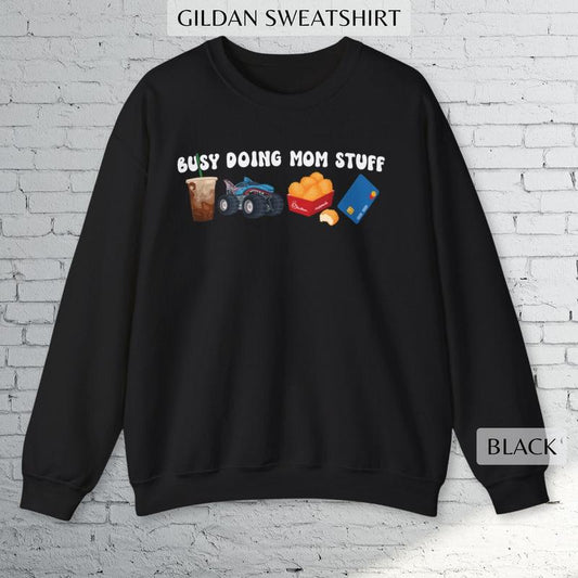 Busy Doing Mom Stuff, Iced Coffee Crewneck Sweatshirt, Unisex T-shirt - Universal Appeal Garments - Find Your Look - Color Choices for You - Mix and M