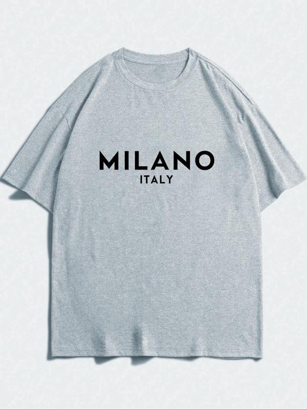 Men's Letter Print Round Neck Tee, Regular Fit Casual Comfy StreetwearÃ‚Â Drop Shoulder Short Sleeve T-shirt for Daily Wear, Graphic Tees,Ã‚Â Men's Summer C