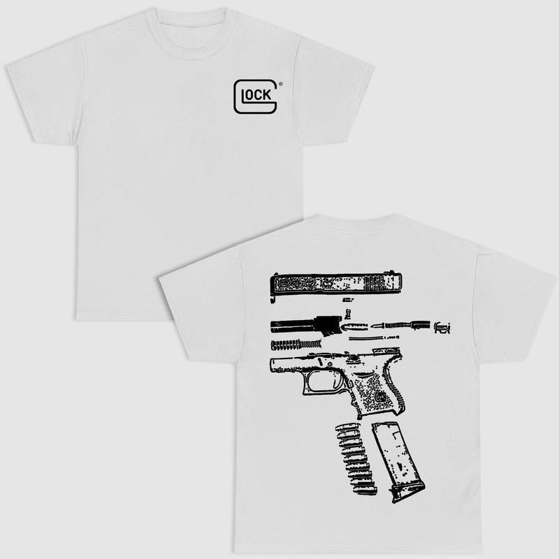 In Glock We Trust Double-Sided  Graphic Shirt - Versatile Colors, Summer Casual Wear, Comfortable Cotton Fabric