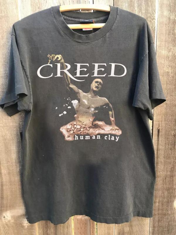 Vintage 1990s Creed Human Clay Band charcoal T Shirt Graphic tee Unisex Gifts For Men And Women Unisex T-shirt For Fans, Rock n roll clothing, Streetw