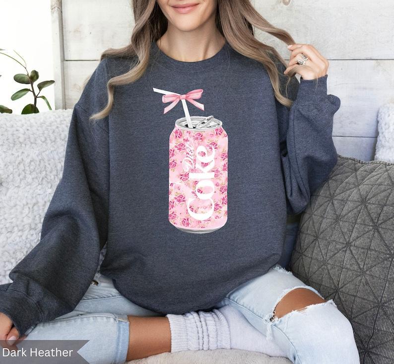 Coquette Diet Coke Sweatshirt, Floral Diet Coke Shirt, Cute Baby Pink Bow Tee, Trendy Soda Can With Roses, Fun Coke Lover Gift, Coquette Pink Bow Tee