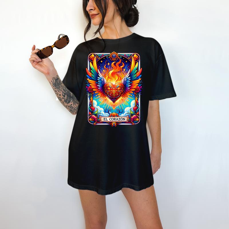 El Corazon Tarot Card - T-Shirt,Bright Graphic, Funny Apparel, Gift Idea, Relaxed Fit, Casual Apparel, Cute Top, Great with Jeans, All Seasons, Fun St