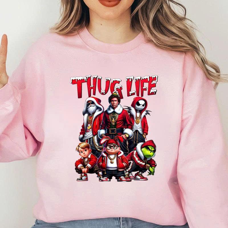 Thug Life Sweatshirt, Christmas Sweater, Funny Christmas Vintage Movie Tee Shirt, Christmas Gift Sweater Casual Comfort Cotton Sleeve