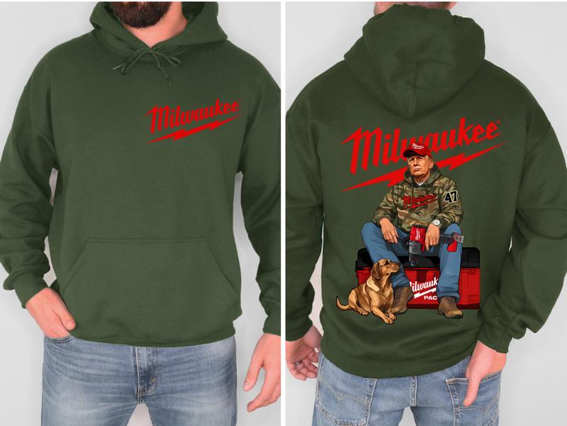 2 Side- Unisex Hoodie- Milwaukee Trump Camo Unisex Hoodie- Trump With Local Boy Hoodie- Cotton- Top- Casual Menswear- Classic Cotton Top- Womenswear- Clothing