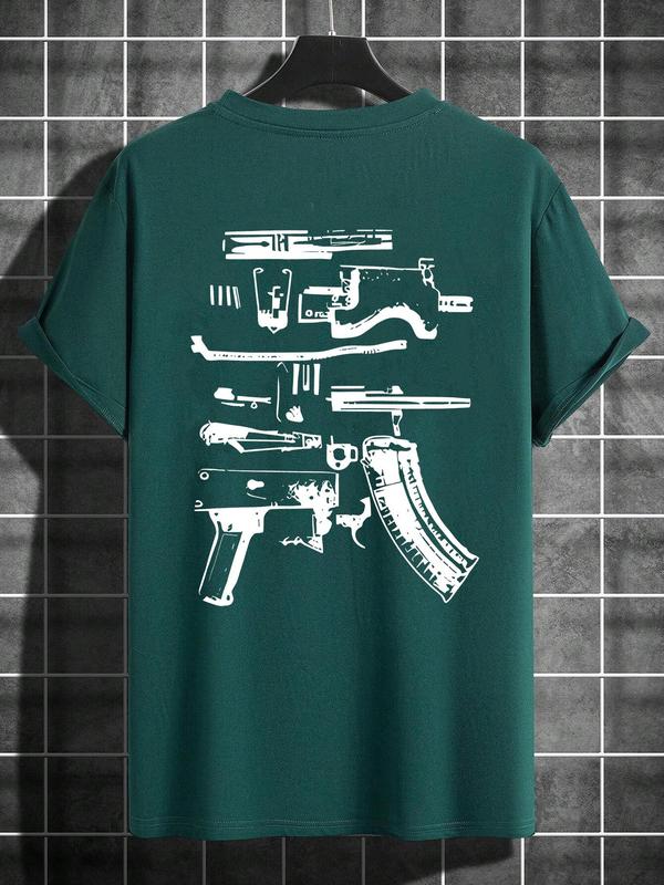 Men's Letter Graphic Print Round Neck Tee, Regular Fit Casual Drop Shoulder Short Sleeve T-shirt, Men's Summer Top for Daily Wear, Black Girl Outfits, 90s Clothes