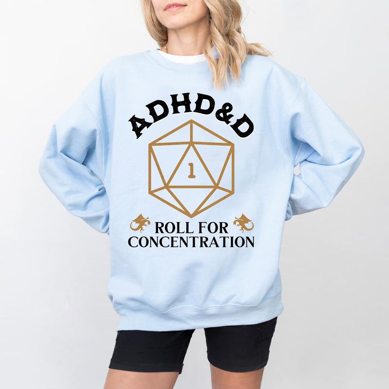 ADHD&D Roll for Concentration Shirt, ADHDd Unisex Tee Shirt, D&D T-shirt, Vintage Tee, Sweatshirt Hoodie