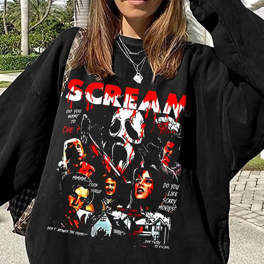 Scream Movie Characters Crewneck Sweatshirt, Ghostface Halloween Shirt