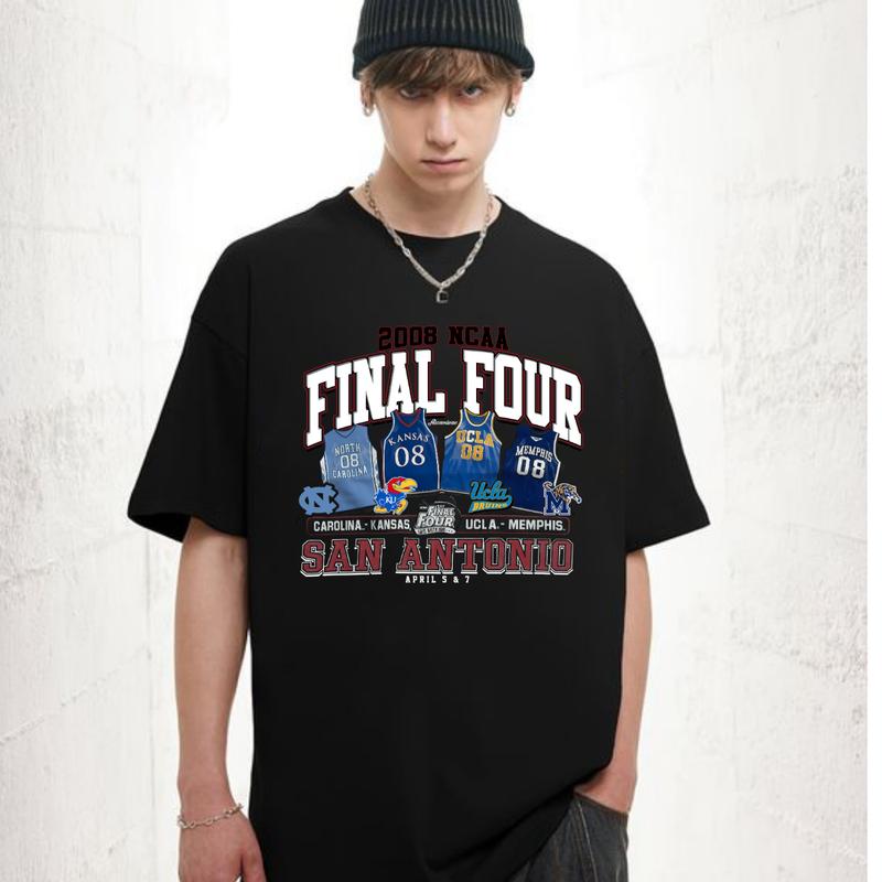 Vintage 2008 NCAA Final Four San Antonio T-Shirt Carolina Kansas UCLA Memphis Top Unisex  Cotton Menswear Retro football fan Tshirt Streetwear