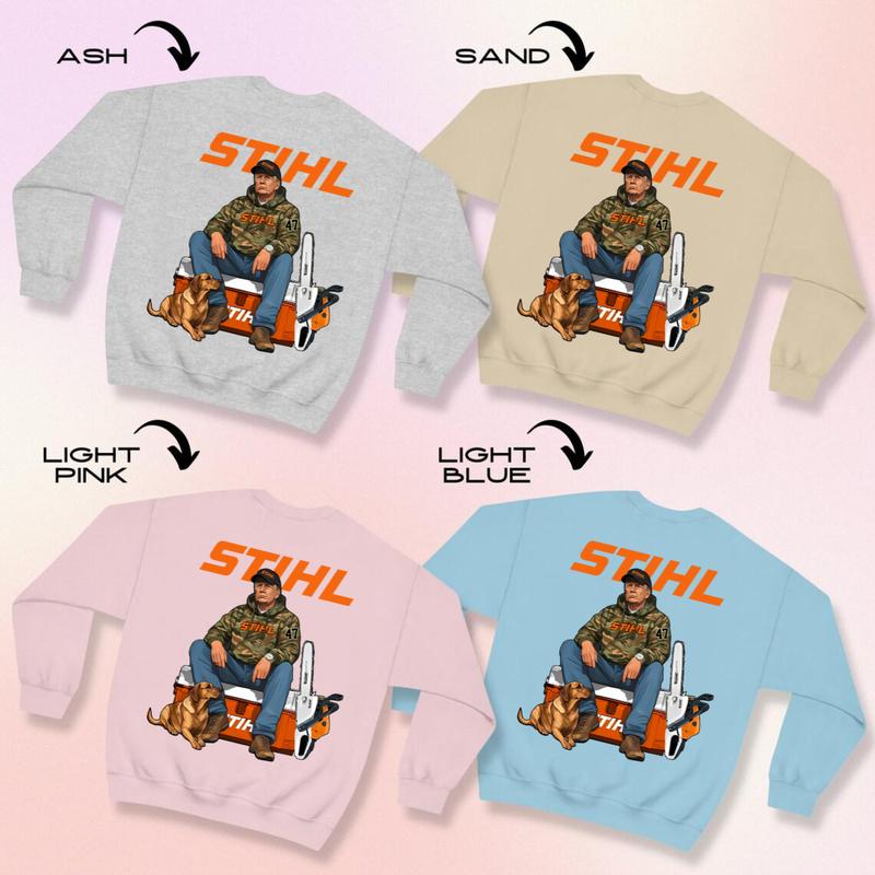 Stihl Trump Hoodie with Chainsaw Graphic Tee for Men - Full Color Cotton T-Shirt - Classic