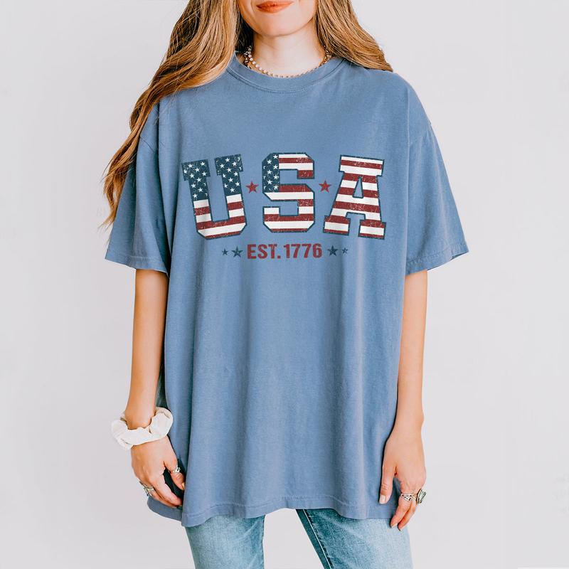 Retro USA Est 1776 Shirt, America T-Shirt, Retro USA T-shirt, 4th of July, 4th of July T-Shirt, Shirt For Women, Gift For Independence Day, Freedom Shirt, Patriotic Shirt, America Flag Tee,Star American Tee, Women Tops