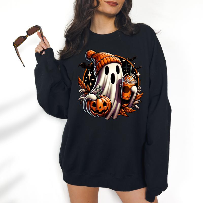 Pumpkin Spice Ghost Halloween Sweatshirt - DTF Print Unisex T-Shirt, Funny Tee, Funny Apparel, Gift Idea, Relaxed Fit, Casual Apparel, Cute Top, Great