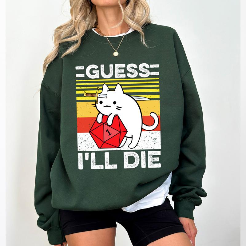 Guess I Will Die Vintage DnD Gaming T-shirt, Dungeons and Cat Tee, Dragons Graphic Sweatshirt, Dungeon Master Boho 80s Tee, DnD Game Sweater