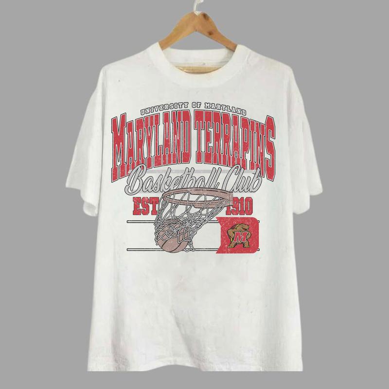 Maryland Terrapins Vintage NCAA Basketball Shirt, University Sport Hoodie, Classic Gift for Fans, Unisex Wear, Cotton T-Shirt, Basketball Style