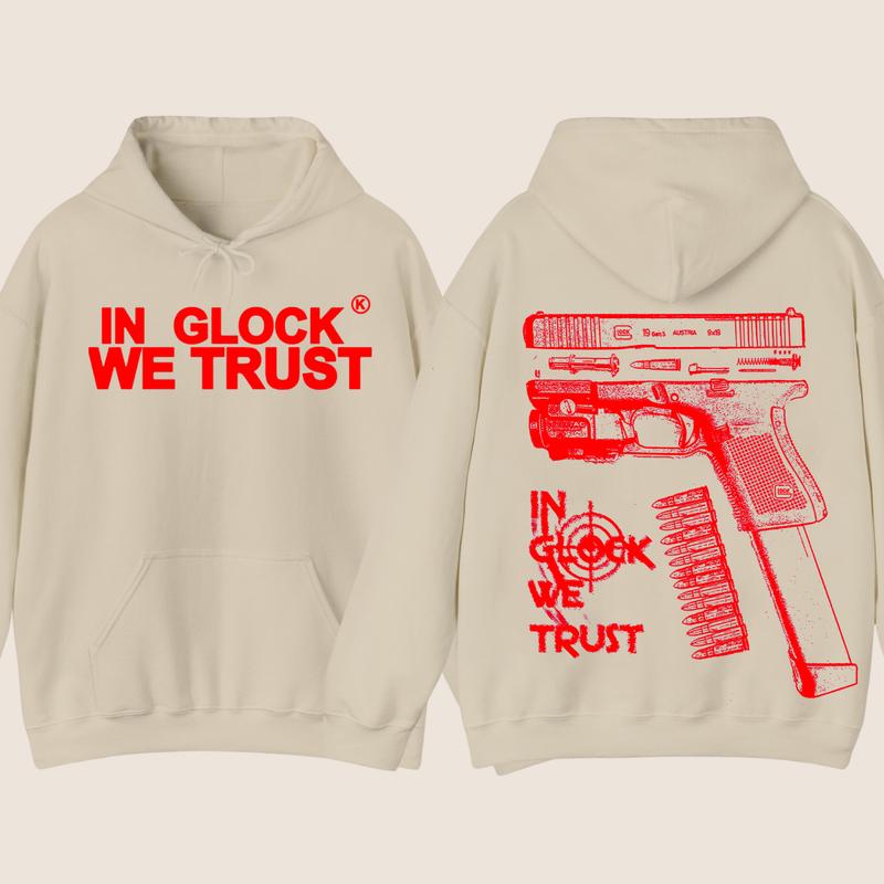IN GLOCK WE TRUST Double Side Hoodie - Full Color - Red Design, Unisex Sweatshirt with Long Sleeve, Glock Shirt