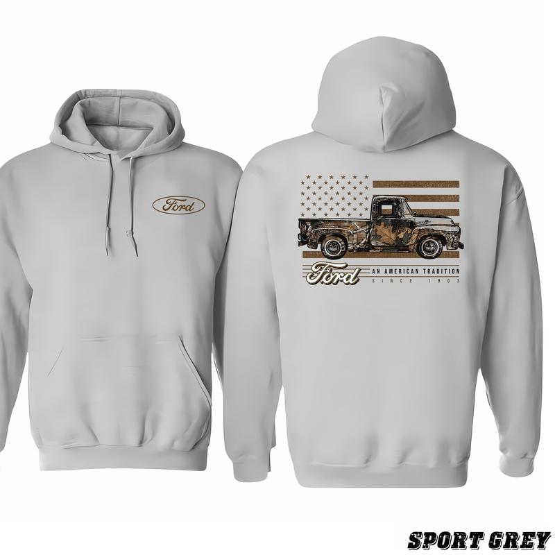 Ford Camo Truck T-shirt With â€œAn American Tradition Since 1903â€ Hoodie, Dynamic Prints, Fashion Selections For All, Menswear Unisex, Classic Cotton